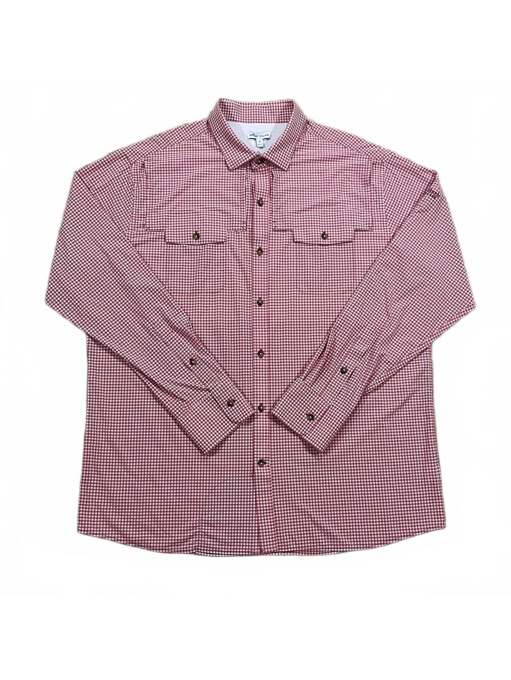 Peter Millar Mens Gulf Vented Fishing Long Sleeve Shirt Red Plaid Size Large
